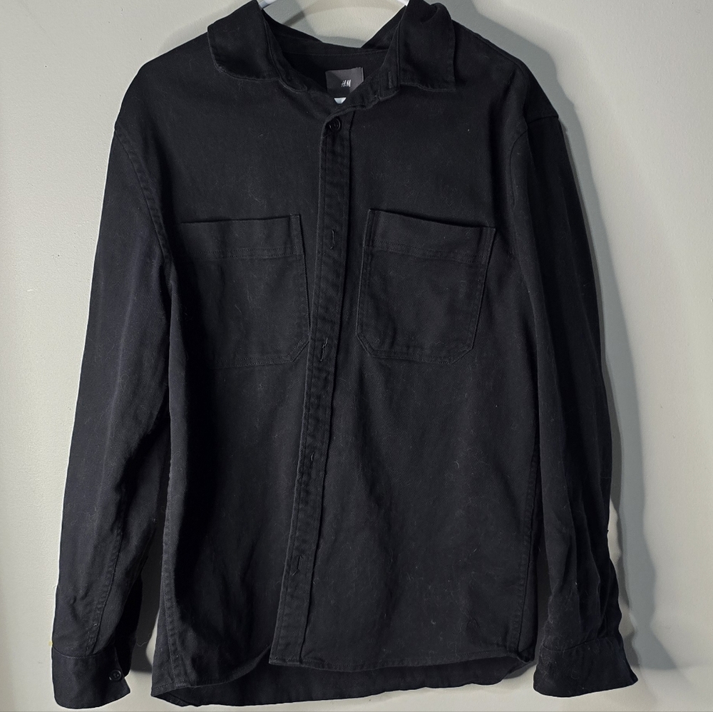 H&M Mens Black Demin Collard Shirt